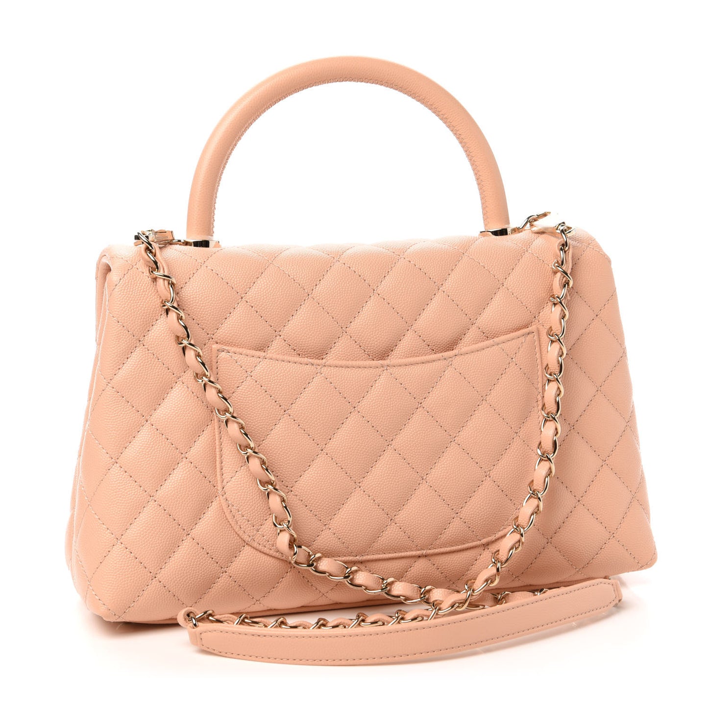 Caviar Quilted Small Coco Handle Flap Beige