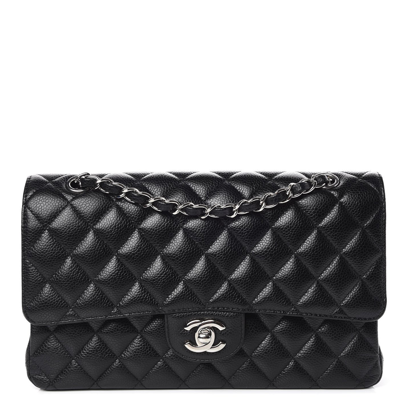 Caviar Quilted Medium Double Flap Black