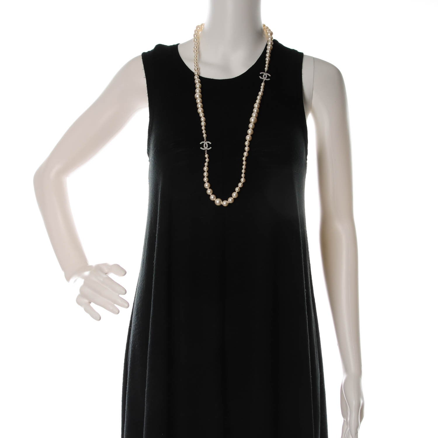 Chanel Graduated Pearl CC Long Necklace Silver 2 of 5