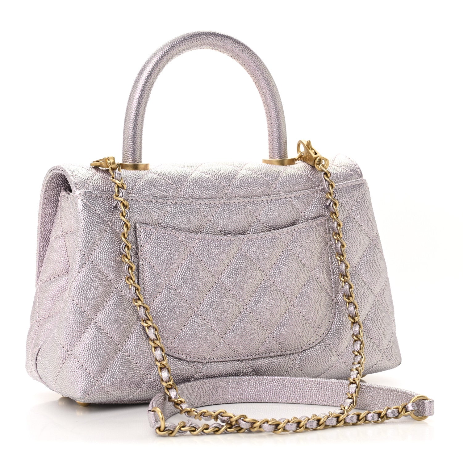 Chanel Metallic Caviar Quilted Mini Coco Handle Flap Light Pink 3 of 11