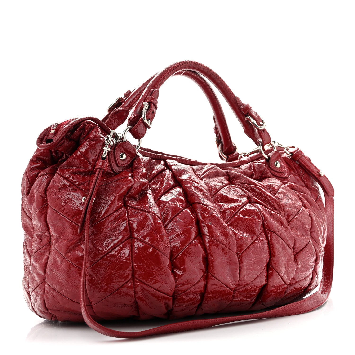 Miu Miu Vernice Trapunto Tote Rosso 3 of 16