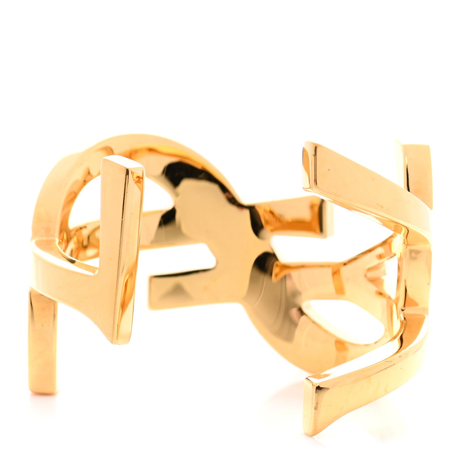Saint Laurent Brass Monogram Small Cuff Bracelet Gold 3 of 4
