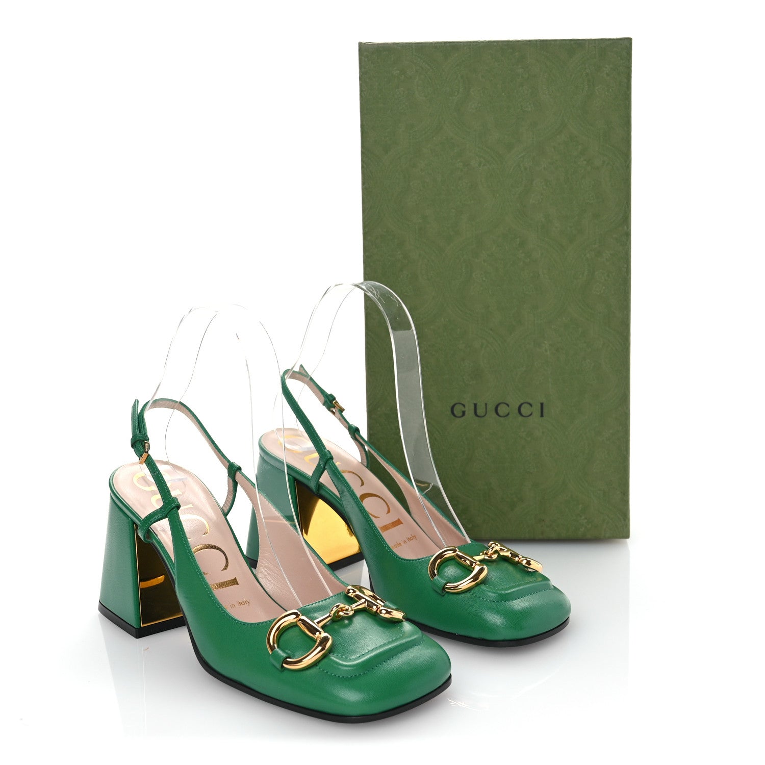 Gucci Malaga Kid Horsebit 75mm Slingback Pumps 36 New Shamarock 9 of 9