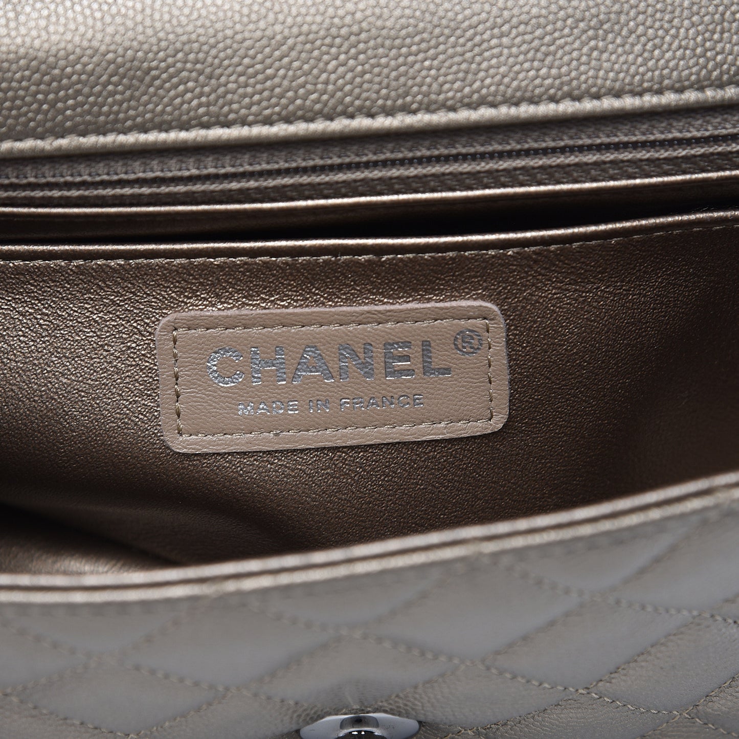 Metallic Caviar Quilted Mini Rectangular Flap Bronze