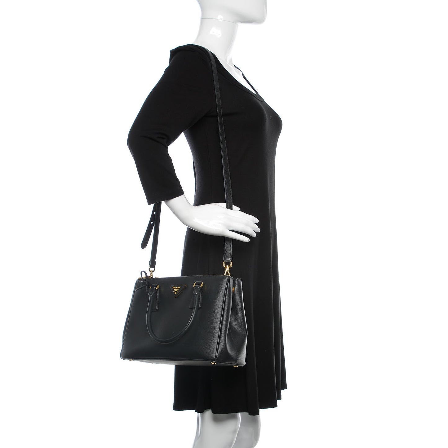 Saffiano Small Galleria Double Zip Tote Black