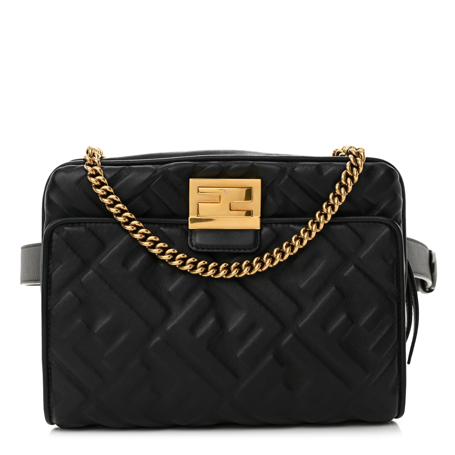 Fendi Nappa FF 1974 Diagonal Embossed Upside Down Belt Bag Black 1 of 12