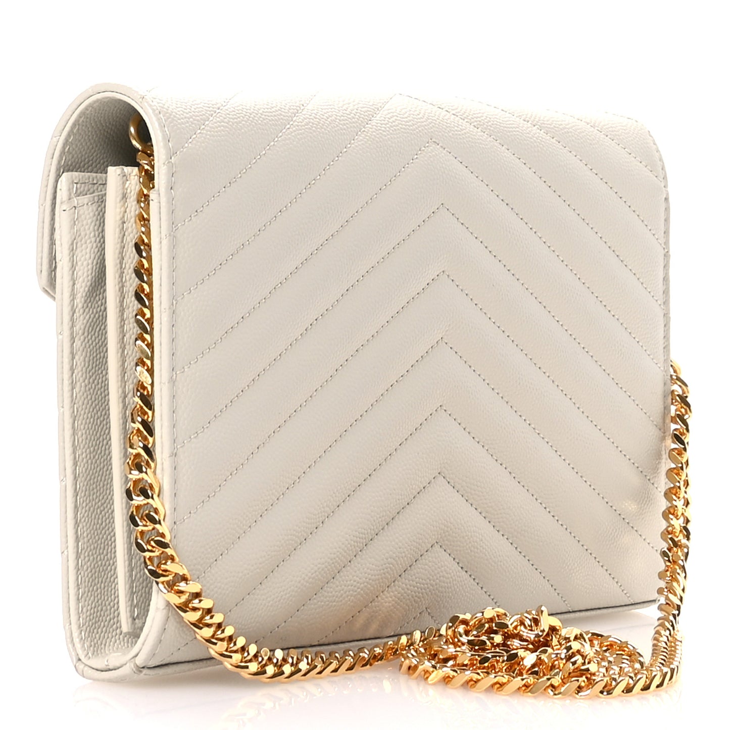 Grain De Poudre Matelasse Chevron Monogram Chain Wallet Crema Soft
