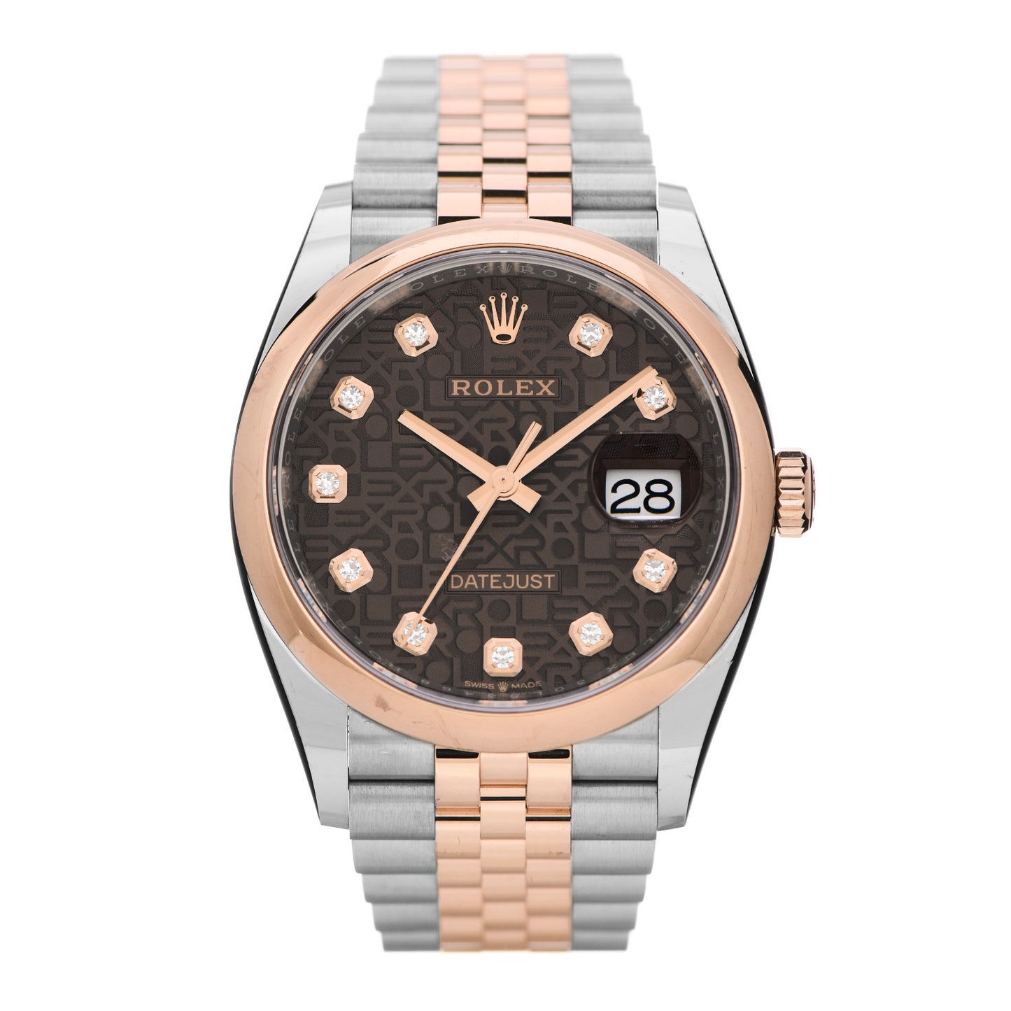 Stainless Steel 18K Everose Gold Diamond 36mm Oyster Perpetual Datejust Watch Chocolate Jubilee 126201