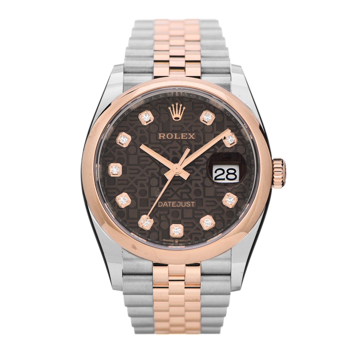 Rolex Stainless Steel 18K Everose Gold Diamond 36mm Oyster Perpetual Datejust Watch Chocolate Jubilee 126201 1 of 6