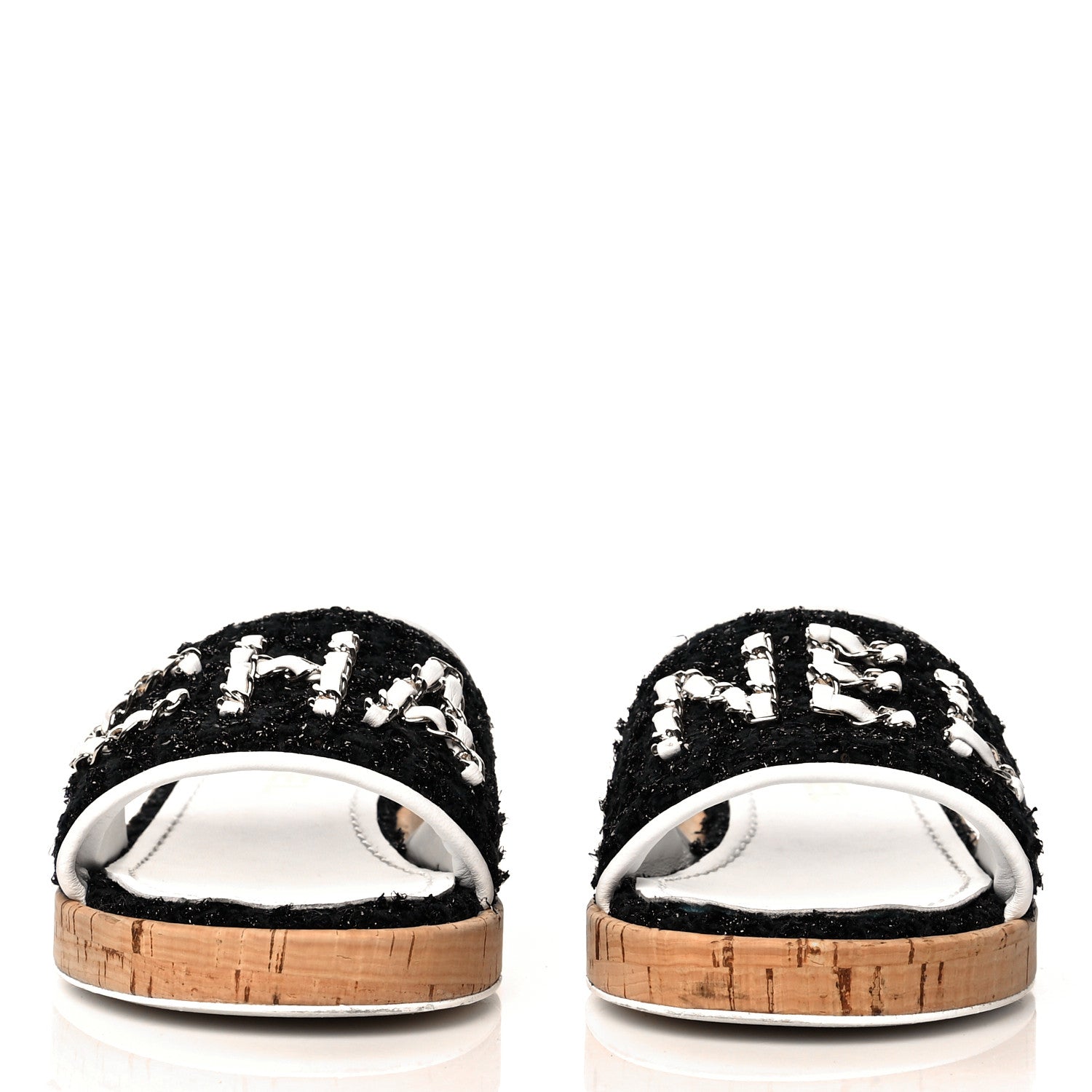 Chanel Tweed Cork CC Chain Mule Sandal 36 Black 2 of 8