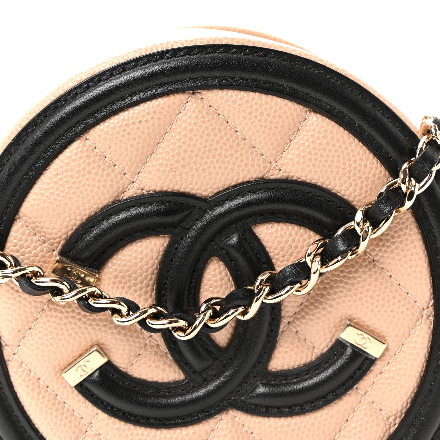 Chanel Caviar Quilted Round Filigree Crossbody Beige Black 8 of 10
