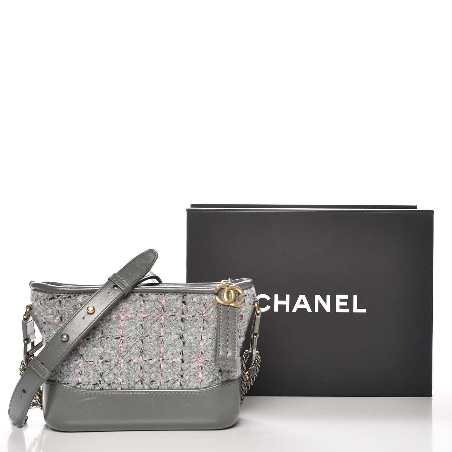 Tweed Calfskin Quilted Small Gabrielle Hobo Grey