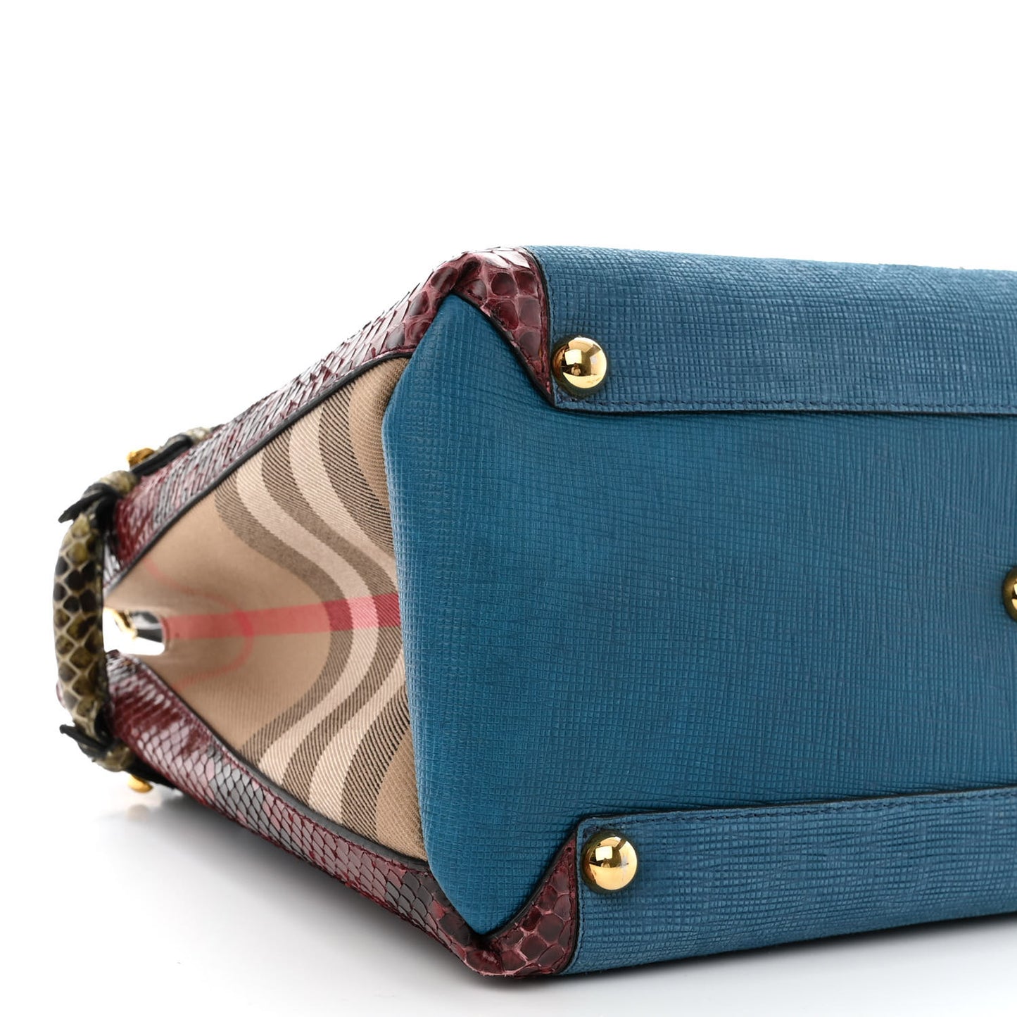 Snakeskin Textured Calfskin House Check Medium Banner Tote Blue