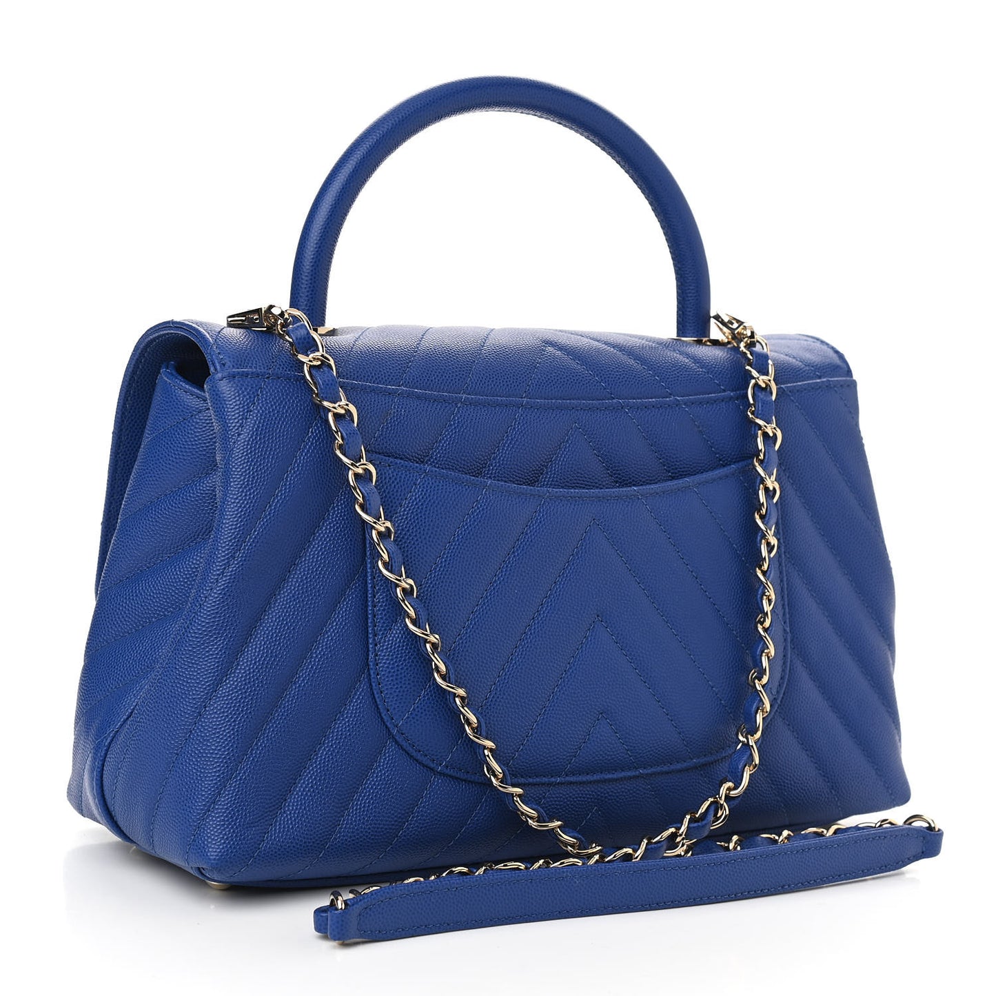 Caviar Chevron Quilted Small Coco Handle Flap Blue
