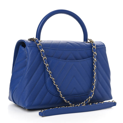 Chanel Caviar Chevron Quilted Small Coco Handle Flap Blue 3 of 11