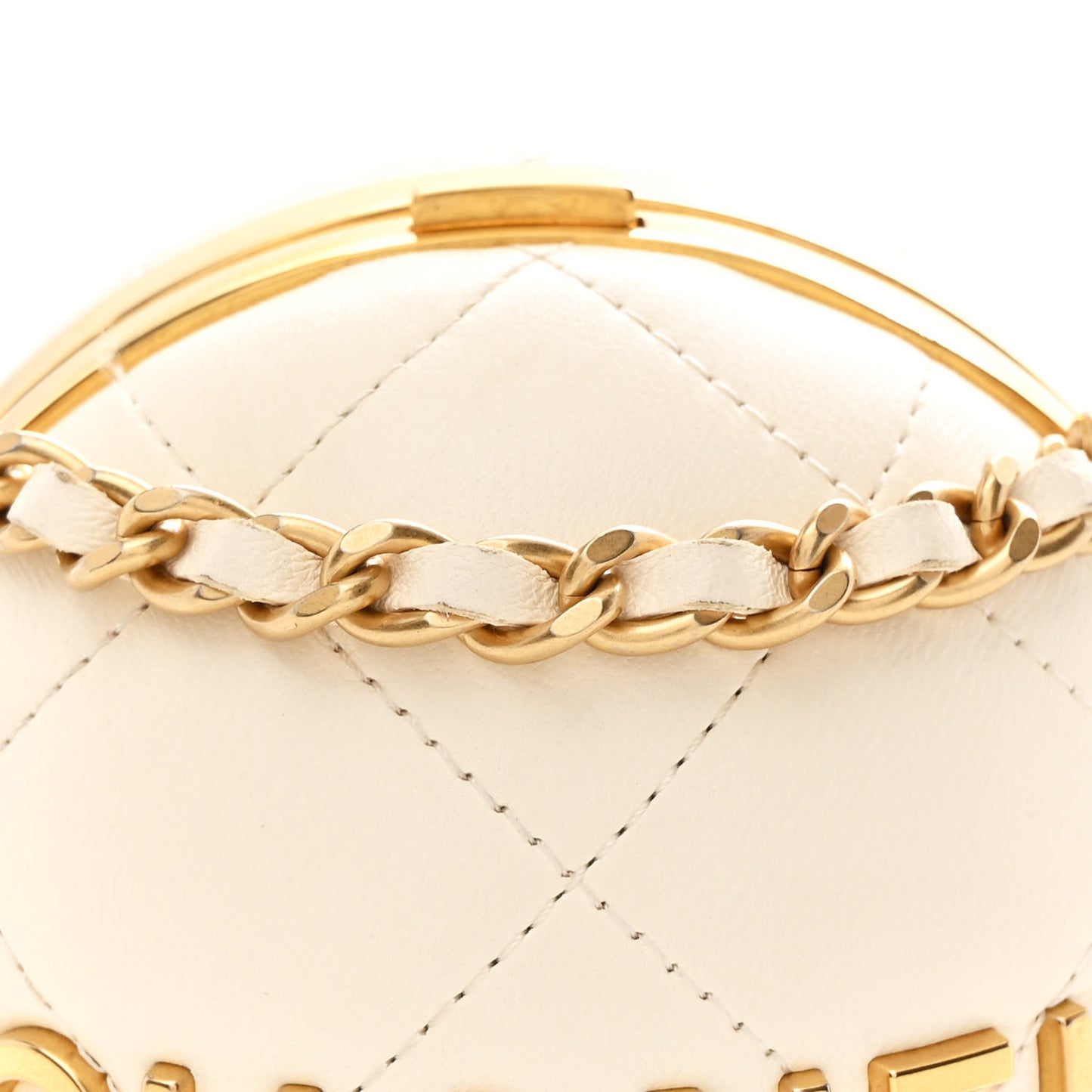 Lambskin Quilted Sphere Minaudiere Chain Clutch White