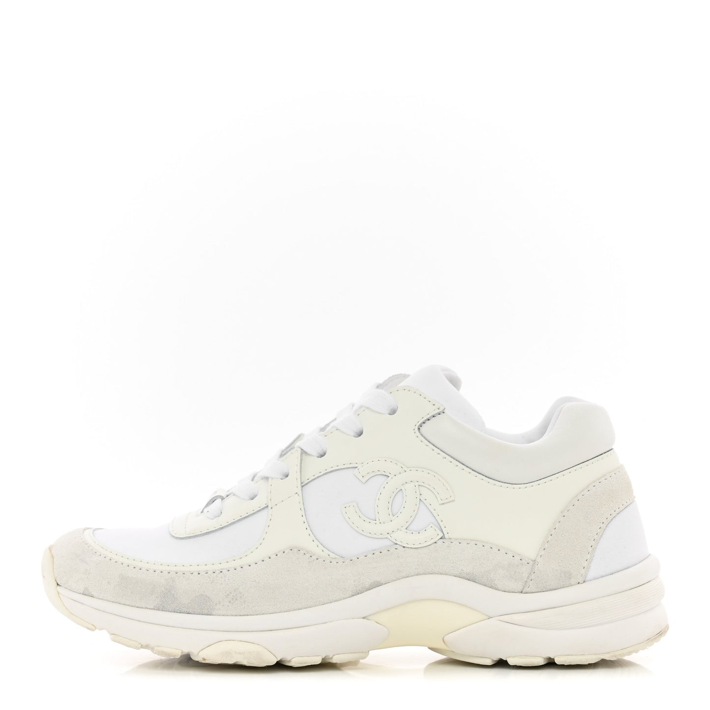 Suede Calfskin Fabric CC Sneakers 35.5 White