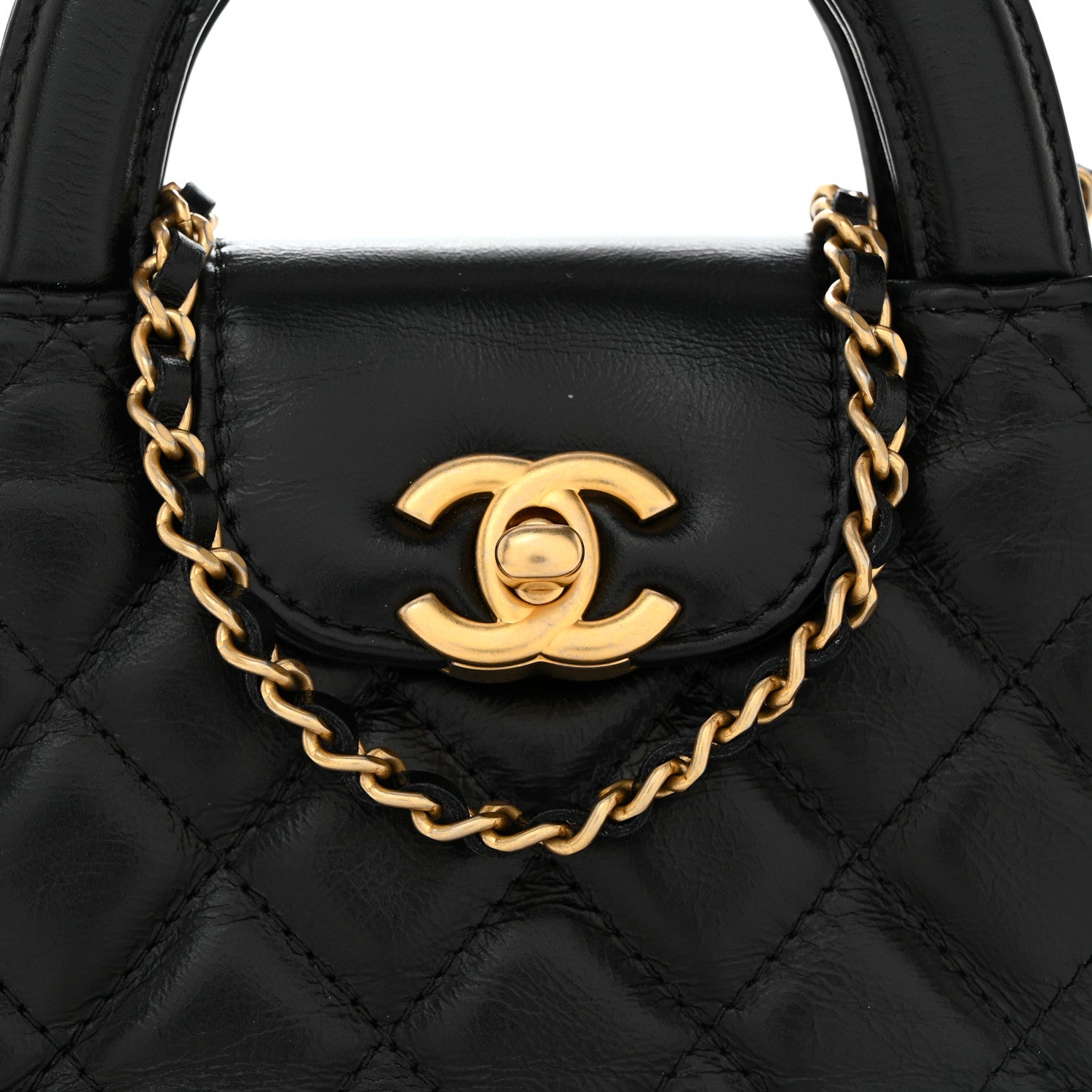 Chanel Shiny Aged Calfskin Quilted Mini Nano Kelly Shopper Black 8 of 11