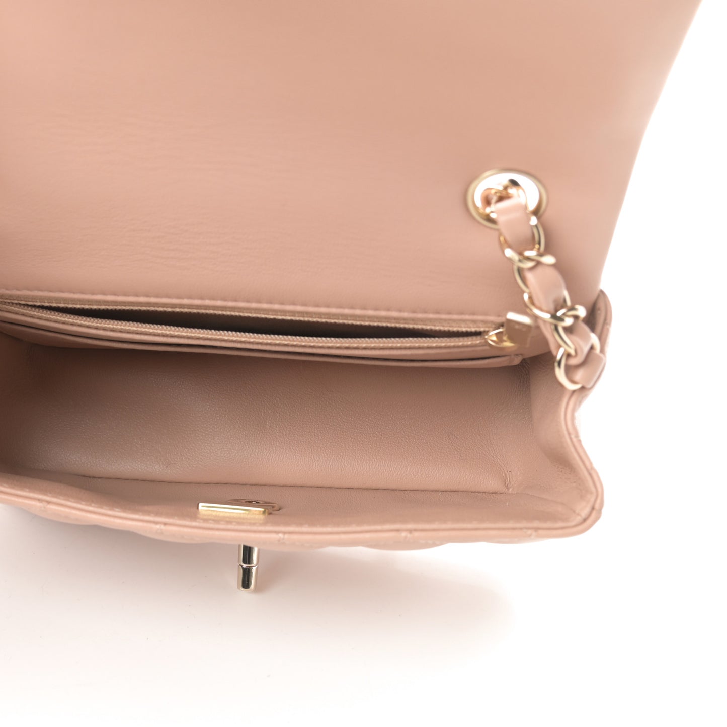 Lambskin Quilted Mini Rectangular Flap Beige