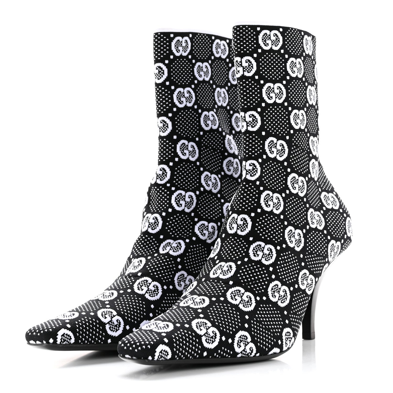 Gucci Technical Jersey Knit GG Monogram Square G 75mm Ankle Boots 39 Black Great White 3 of 9