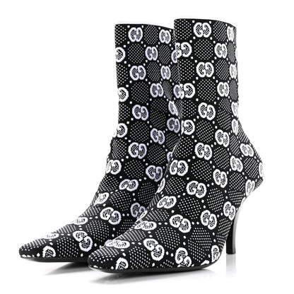 Gucci Technical Jersey Knit GG Monogram Square G 75mm Ankle Boots 39 Black Great White 3 of 9