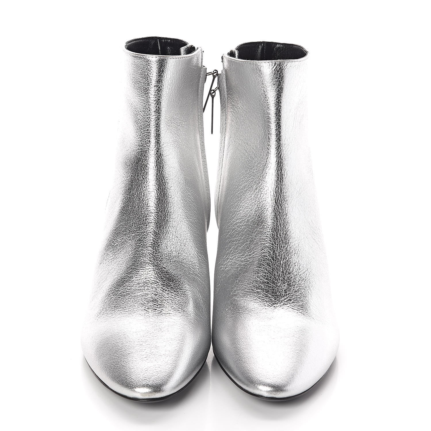 Saint Laurent Metallic Calfskin Loulou 50 Ankle Booties 37 Silver 2 of 8