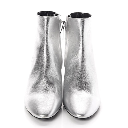 Saint Laurent Metallic Calfskin Loulou 50 Ankle Booties 37 Silver 2 of 8