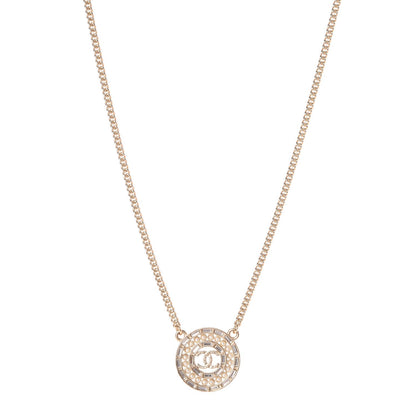 Chanel Crystal Pearl CC Medallion Necklace Light Gold 1 of 5