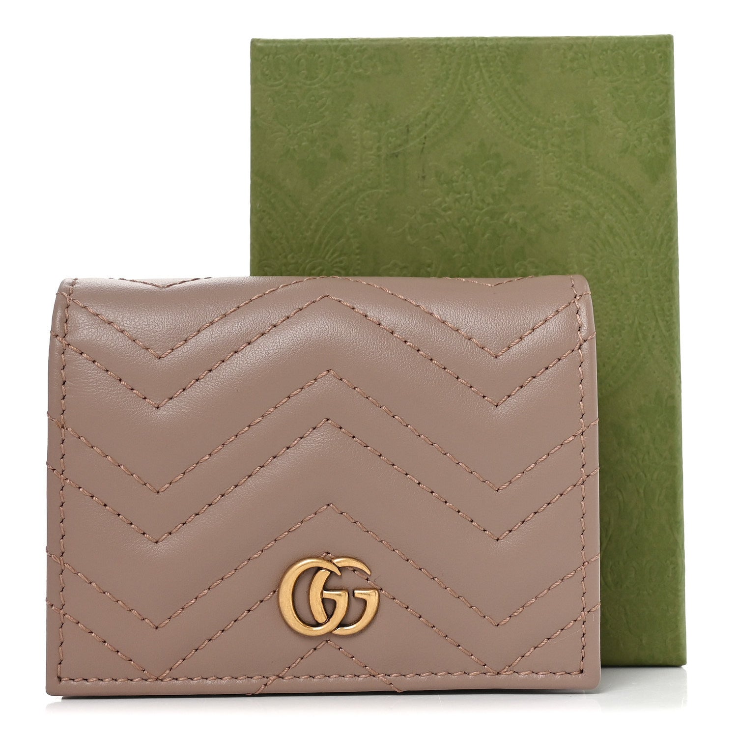 Gucci Calfskin Matelasse GG Marmont Card Case Wallet Porcelain Rose 8 of 8