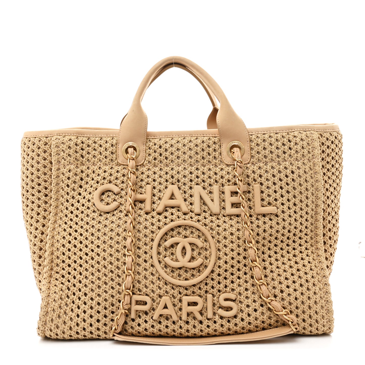 Straw Suede Calfskin Medium Deauville Tote Beige