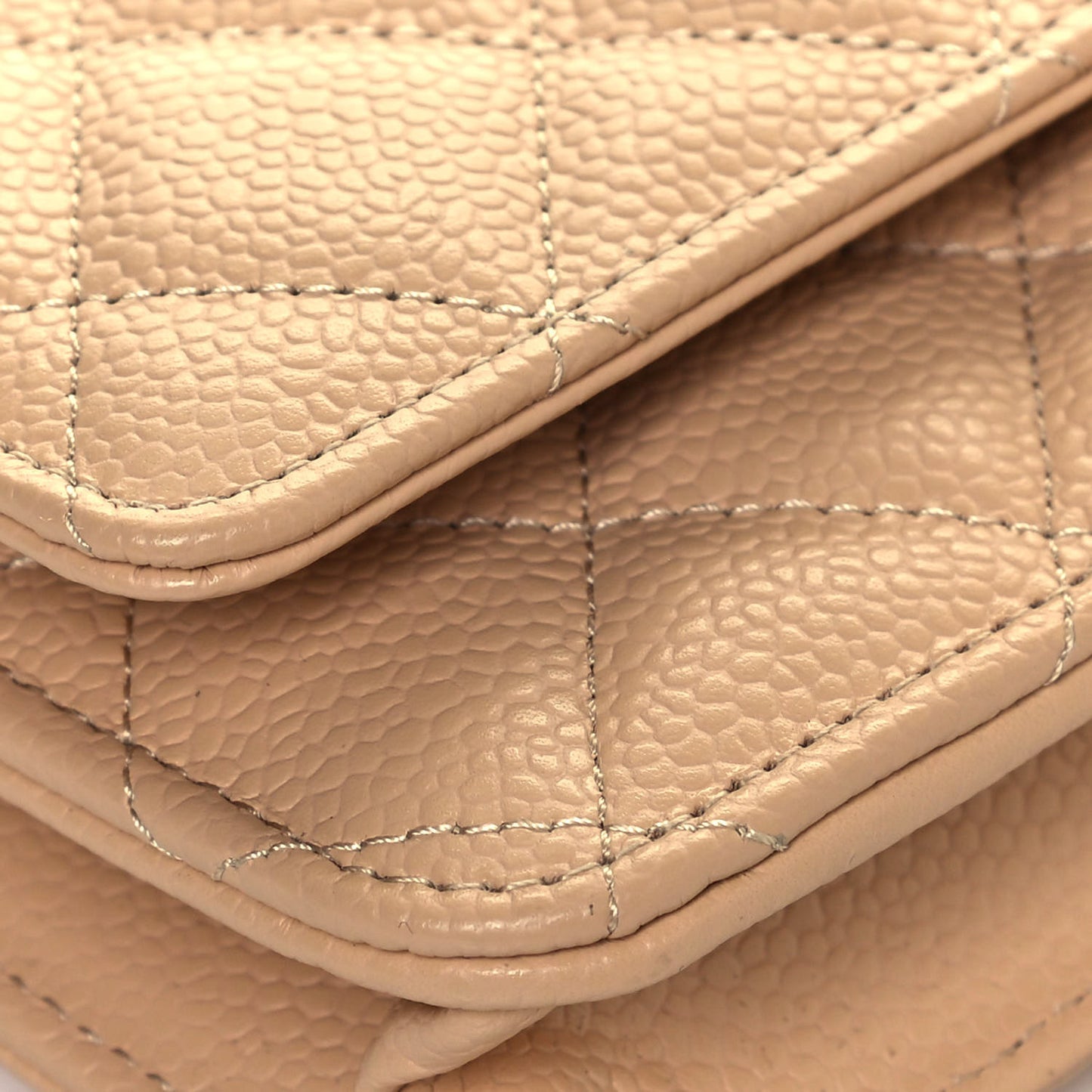 Caviar Quilted Wallet On Chain WOC Beige