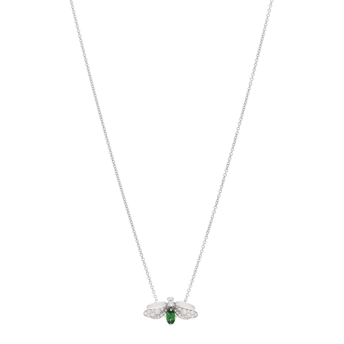 Platinum Diamond Tsavorite Paper Flowers Firefly Pendant Necklace