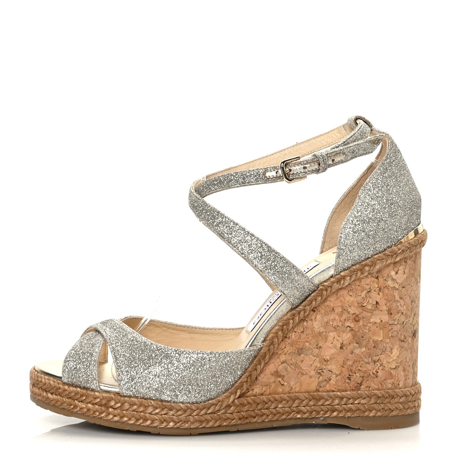 Jimmy Choo Glitter Rope Cork Alanah 105 Wedge 38.5 Silver 1 of 7