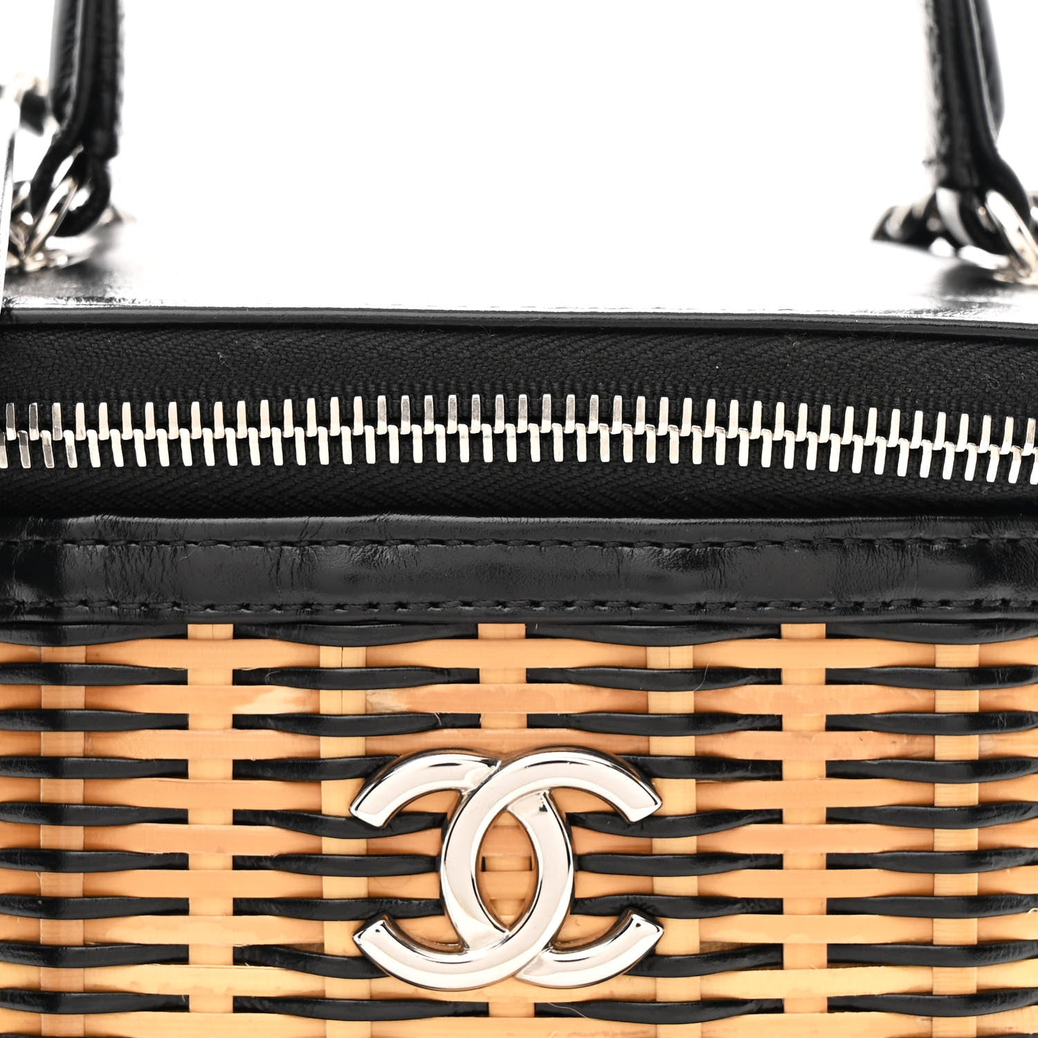 Chanel Calfskin Raffia Small Vanity Case Bag Black Beige 8 of 10