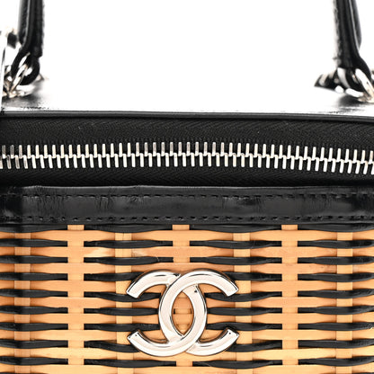 Chanel Calfskin Raffia Small Vanity Case Bag Black Beige 8 of 10