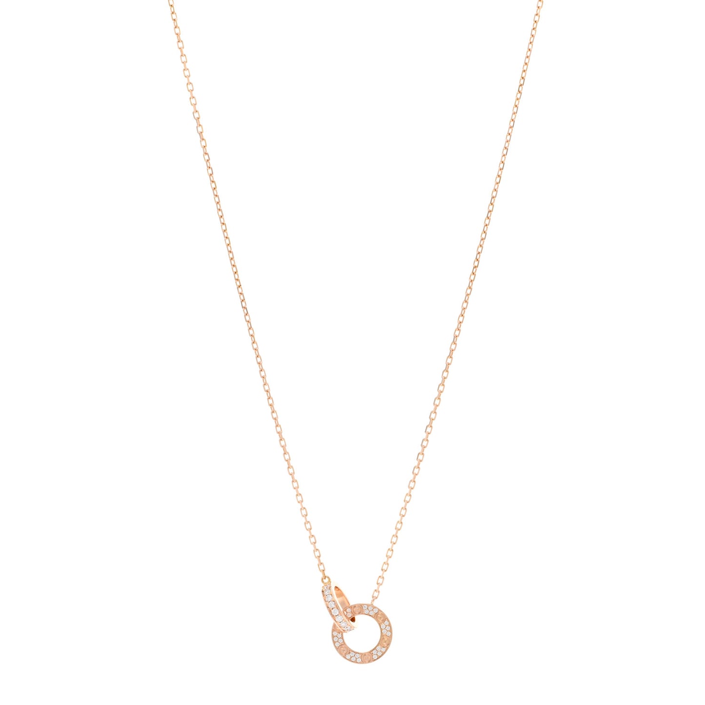 18K Pink Gold Diamond Interlocking LOVE Paved Necklace