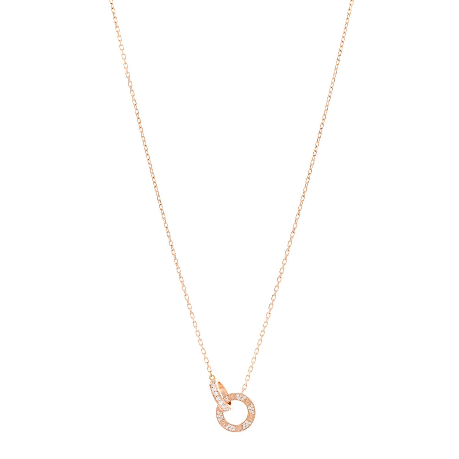 Cartier 18K Pink Gold Diamond Interlocking LOVE Paved Necklace 1 of 5