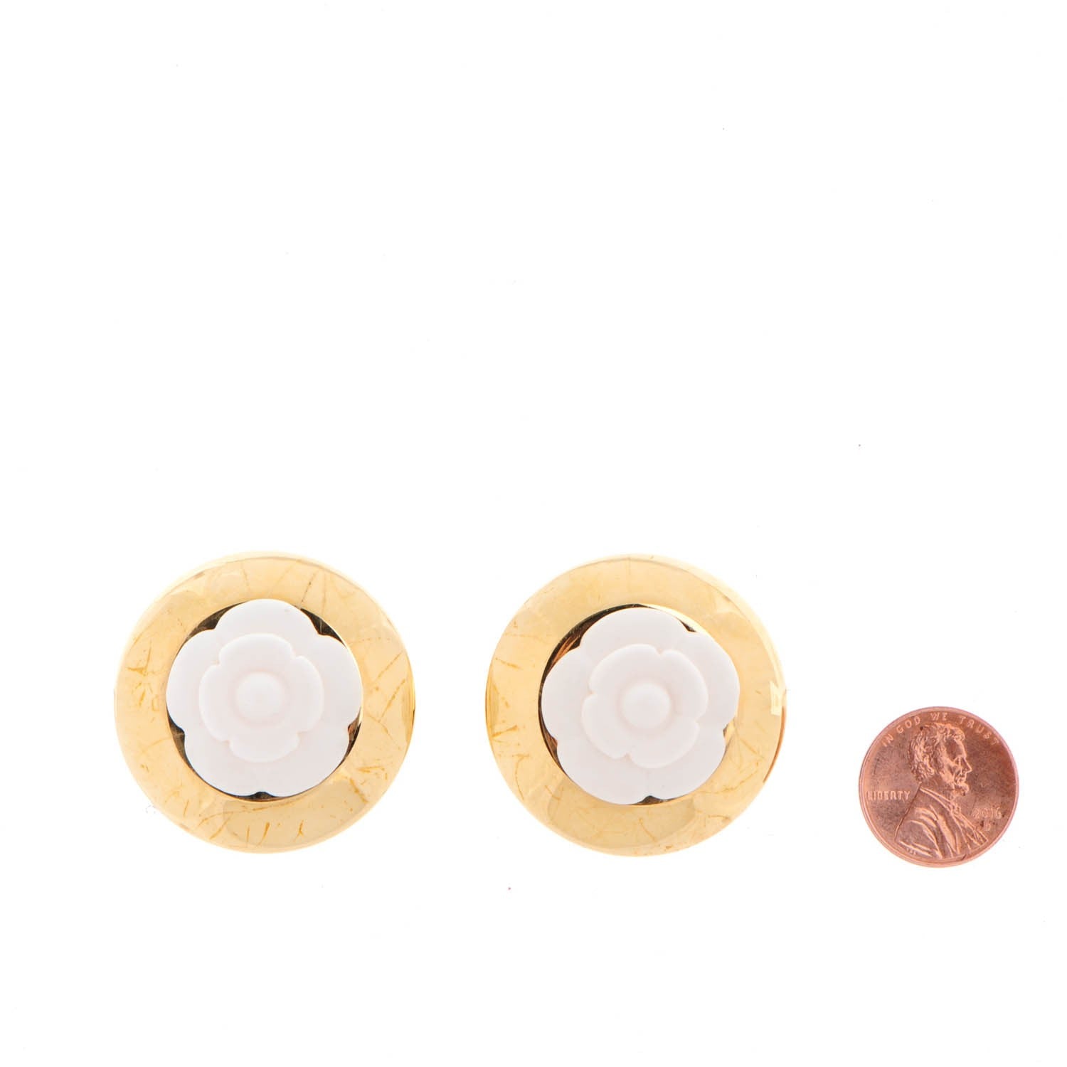 Chanel Resin Camellia Clip On Earrings Gold 2 of 4