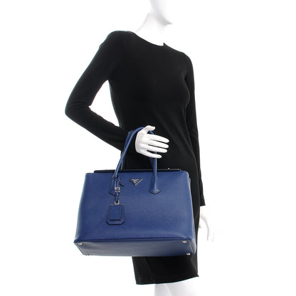 Prada Saffiano Cuir Twin Tote Bleuette 2 of 11