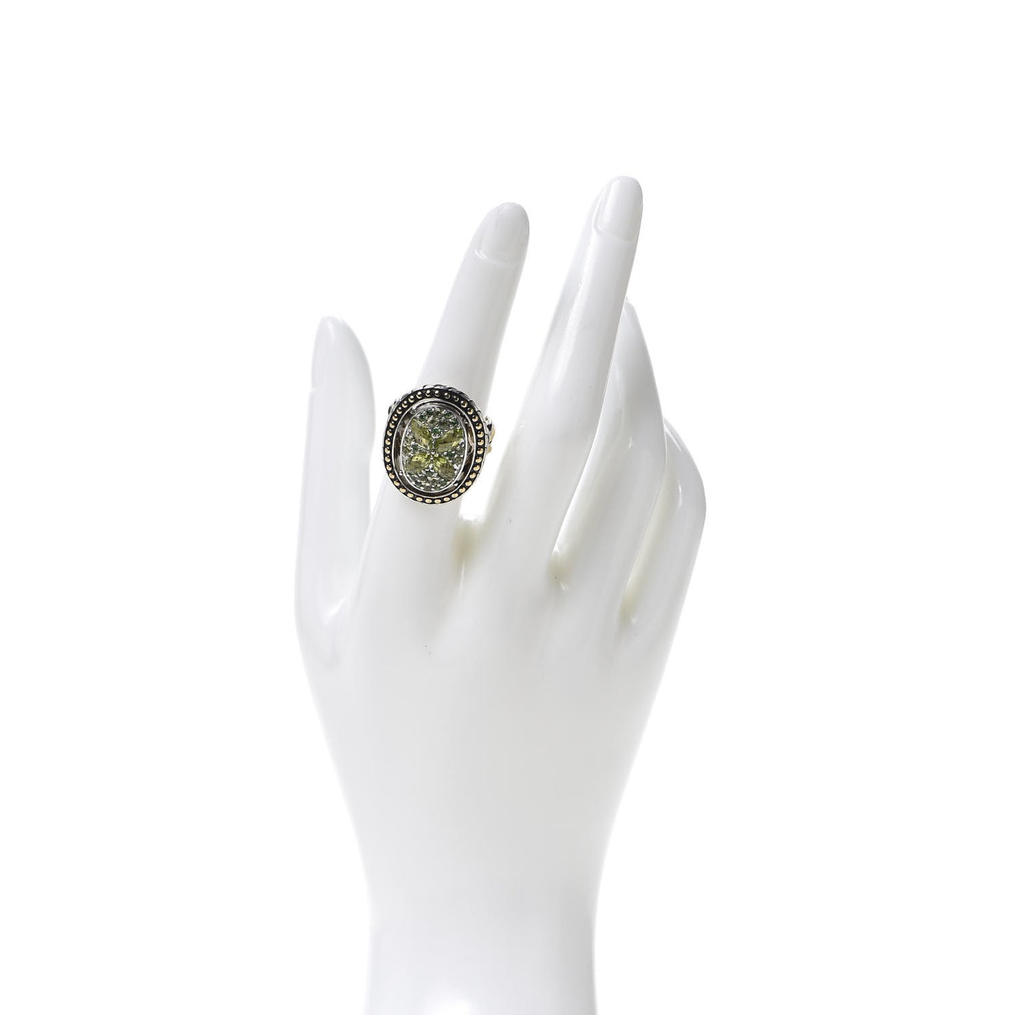 Sterling Silver 18K Yellow Gold Peridot Tsavorite Batu Kawung Ring 55 7.25