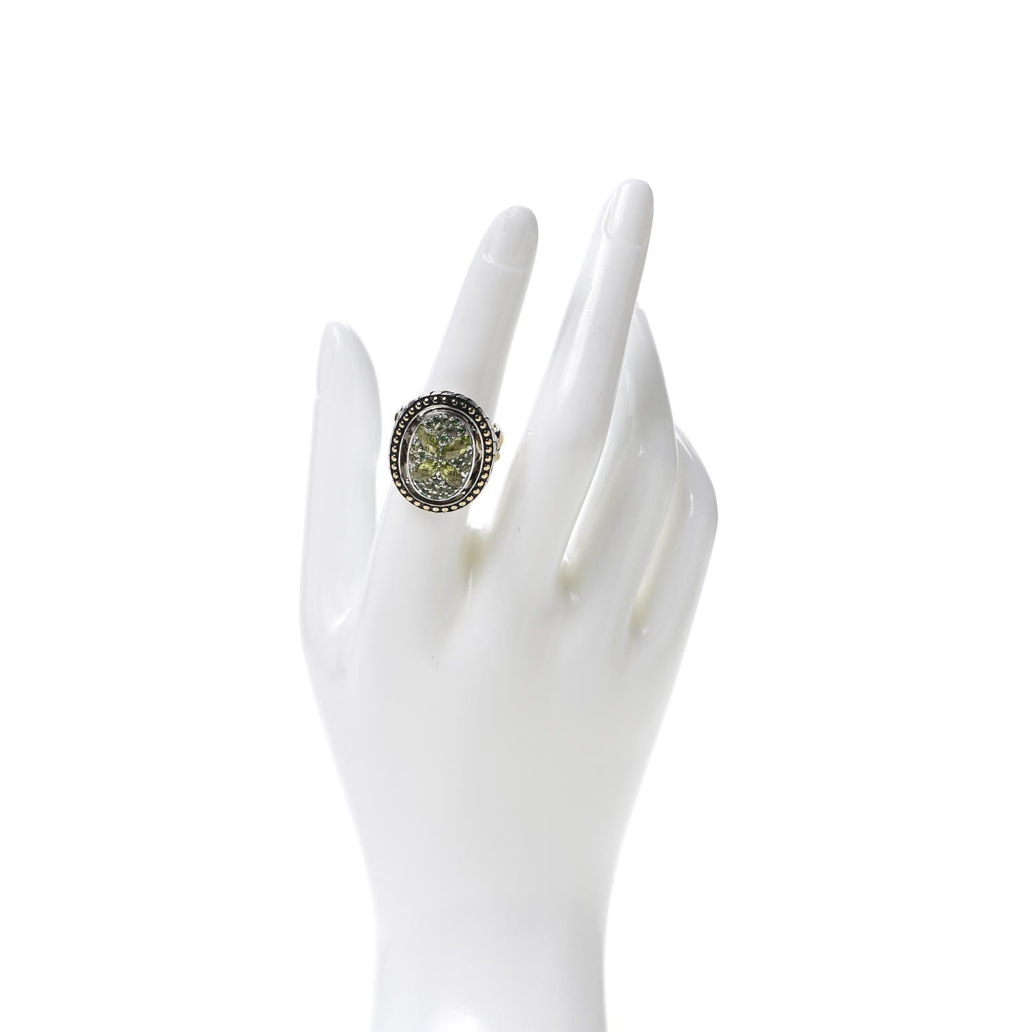 John Hardy Sterling Silver 18K Yellow Gold Peridot Tsavorite Batu Kawung Ring 55 7.25 2 of 7