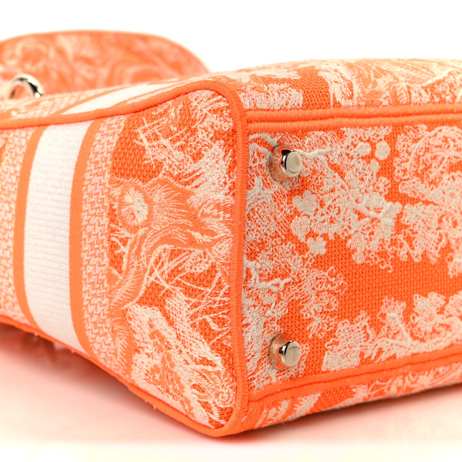 Christian Dior Canvas Toile De Jouy Reverse Embroidered Medium Lady D-Lite Fluorescent Orange 9 of 11
