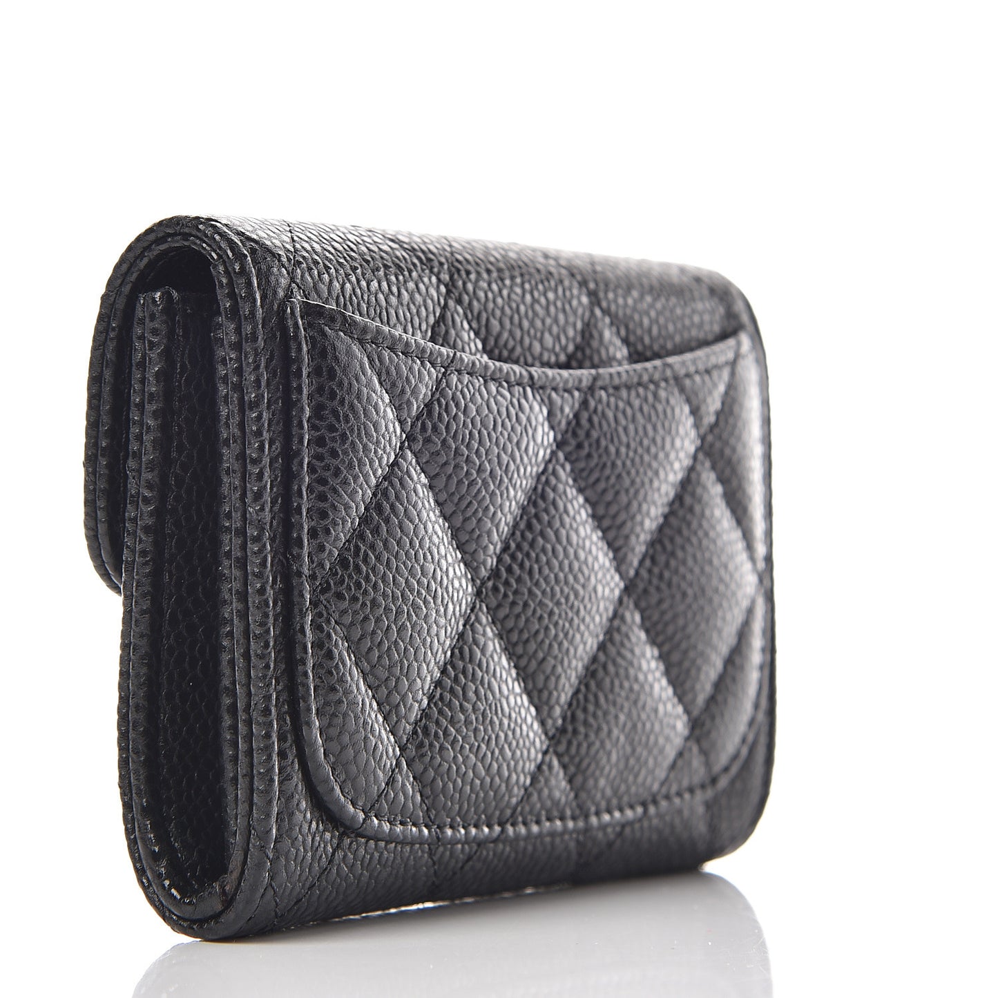 Caviar Quilted Flap Card Holder Wallet Black