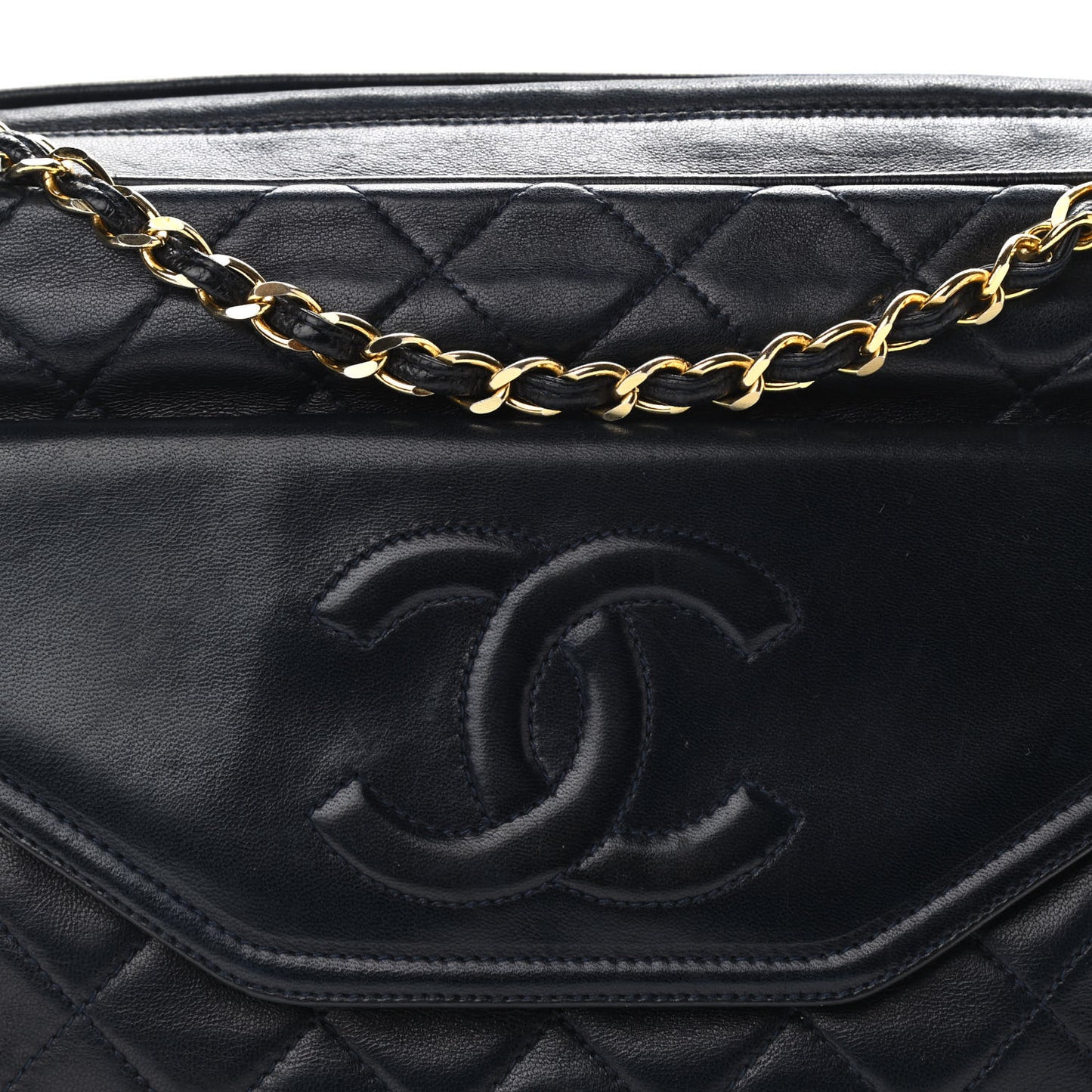 Lambskin Quilted Tassel Camera Case Navy