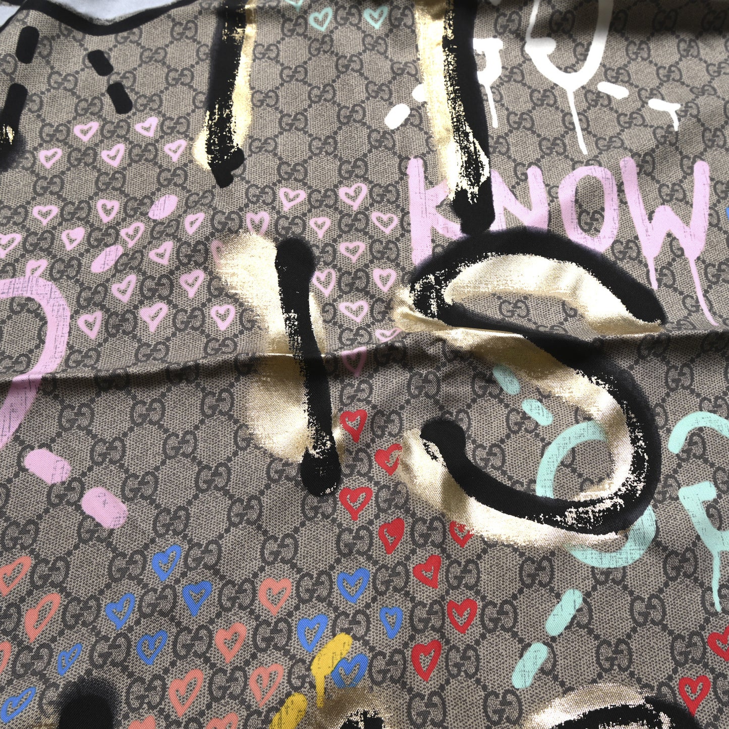 Silk Twill GG Monogram Life is Gucci Square Scarf Multicolor