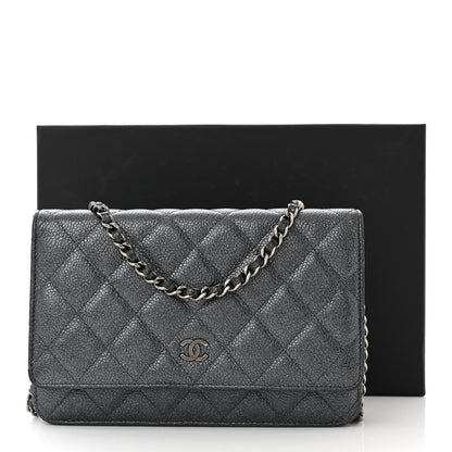 Chanel Pearly Caviar Quilted Wallet On Chain WOC Grey 14 of 14