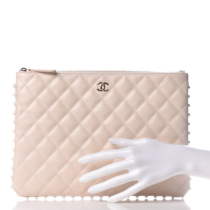 Chanel Calfskin Quilted Pearl Medium Cosmetic Case Beige 2 of 8