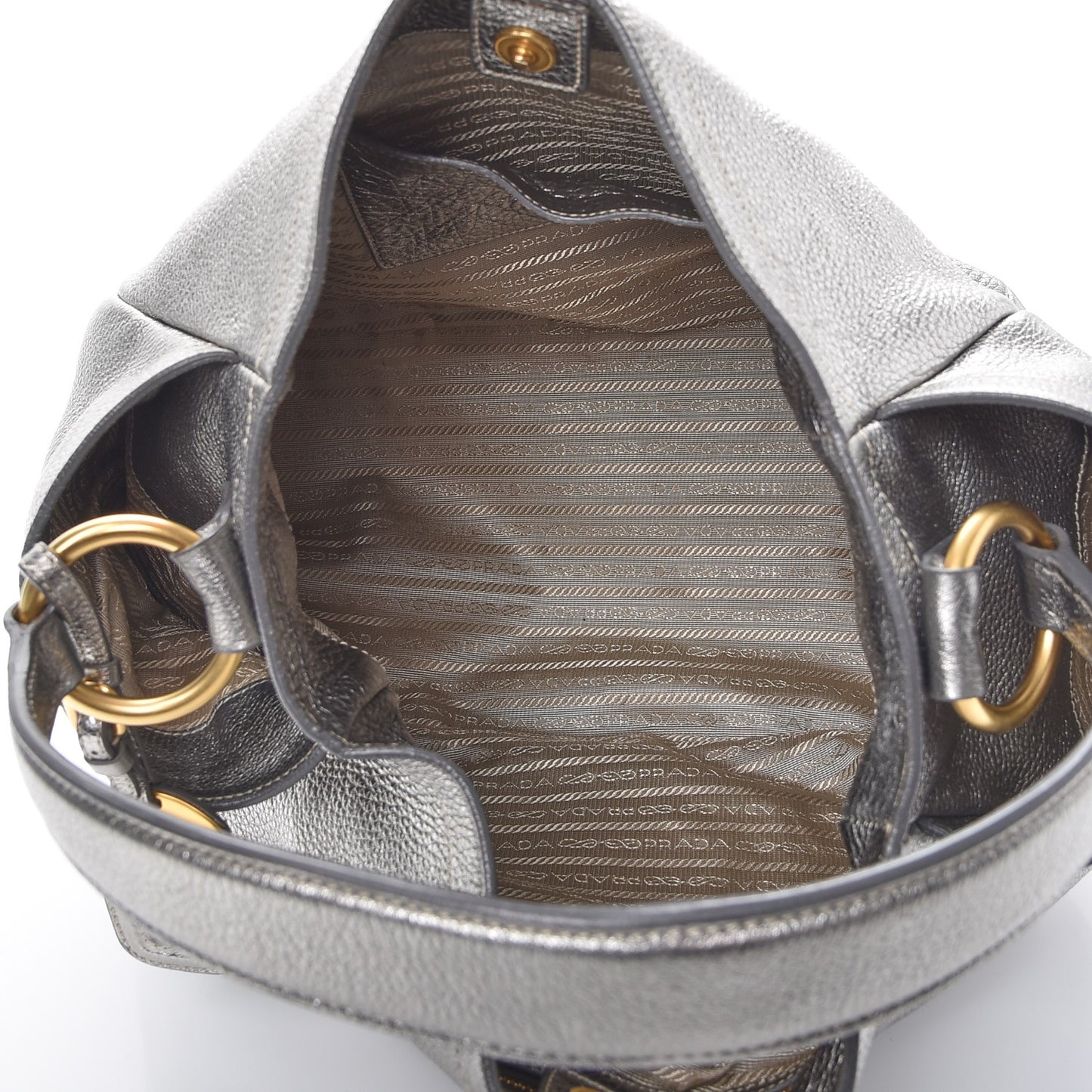 Metallic Vitello Daino Side Pocket Hobo Silver
