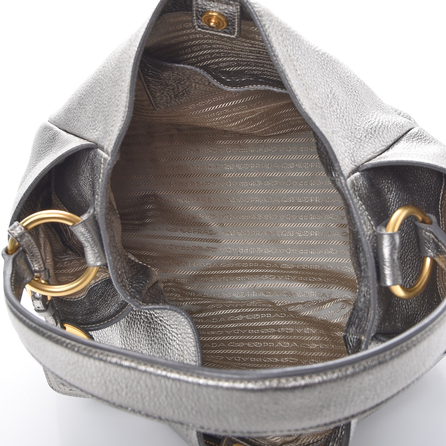 Prada Metallic Vitello Daino Side Pocket Hobo Silver 5 of 9