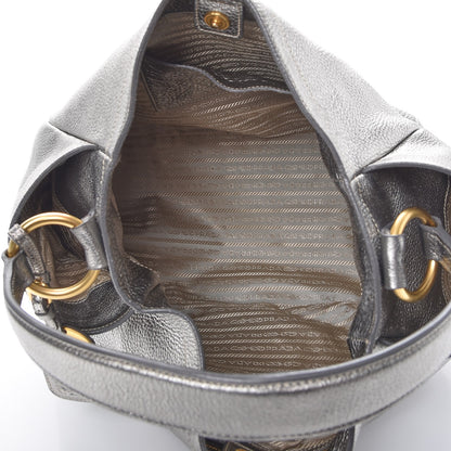 Prada Metallic Vitello Daino Side Pocket Hobo Silver 5 of 9